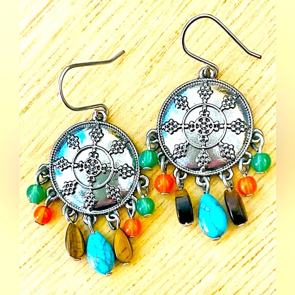 Chaps Ralph Lauren Boho Silver Dangle Earrings - Picture 7 of 8